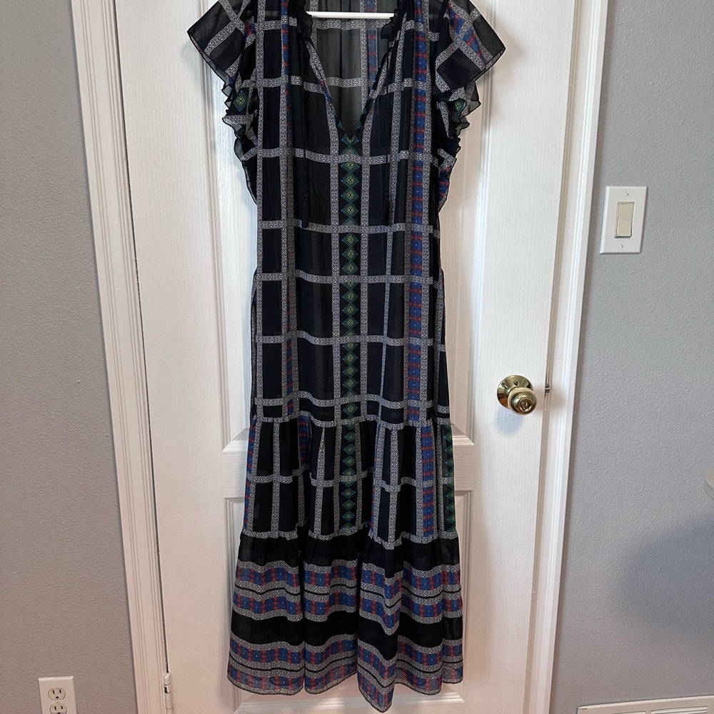 GAP Black and White Maxi Sundress with Flutter Sleeves